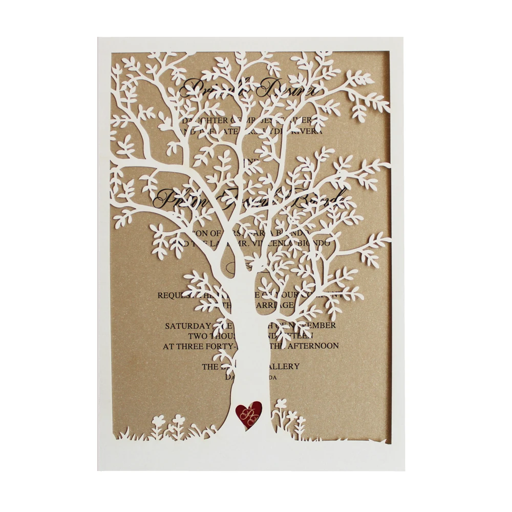 Laser Cut Tree Wedding Invitation, Fall Wedding Invitation Cards, Tree Wedding Invite, Rustic Wedding Invitations - Set Of 50