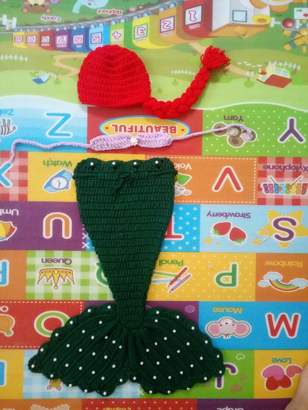 fashion newborn crochet baby mermaid hat+bra+tail 3pcs set photo shooting photography props baby handmade outfits 0-1M or 3-4M