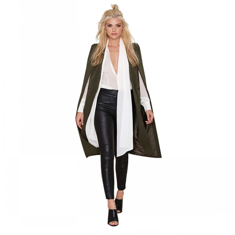 2019 Trench Casual da donna cappotto aperto anteriore giacca a vento mantello spaccato leggero Trench invernale Longline Cape Party Blazer Casual