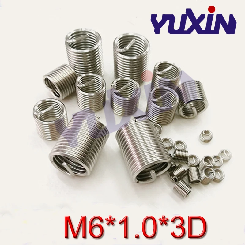 100pcs M6*1.0*3D Wire Thread Insert Stainless Steel 304 Wire Screw Sleeve, M6 Screw Bushing Helicoil Wire Thread Repair Inserts