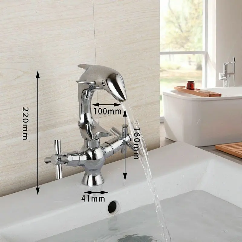 Monite Polished Chrome 2 Handles Deck Mounted Delfin Bathroom Widespread Faucet Solid Brass Bathroom Basin Sink Mixer Taps