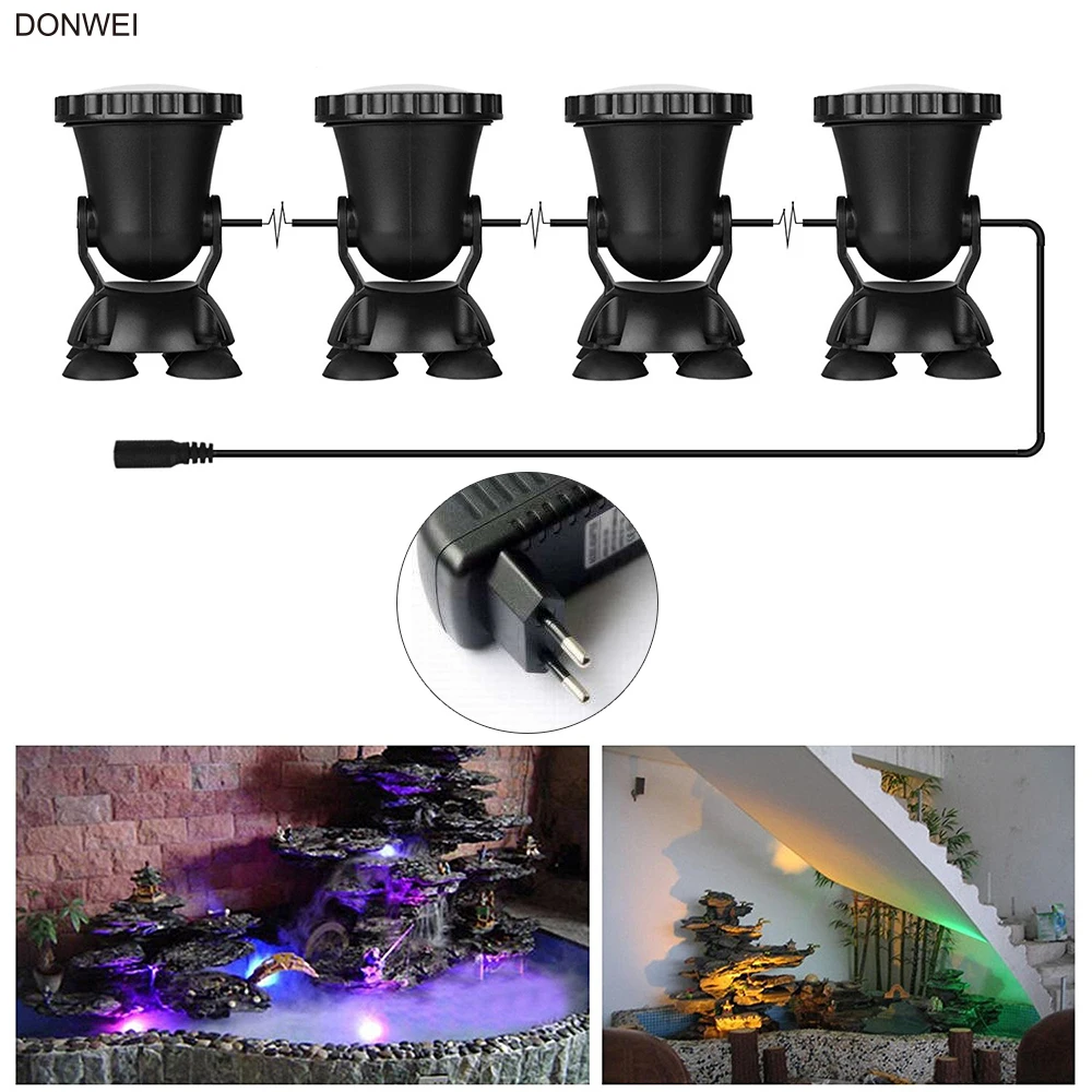 

DONWEI 4pcs RGB 36 LED Underwater Spot Light Highly Waterproofing IP68 Underwater Light Tank Aquarium Landscape Lights