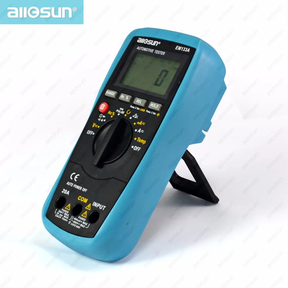 The Digital Multimeter Auto range Car Meter AC DC Volt Amp Multi-function Meter Dwell Angle RPM Pulse Tester ALL SUN EM133A