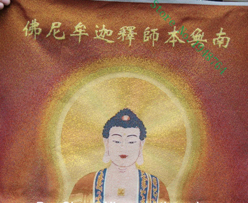 36 inch Tibet Silk embroidery Shakyamuni Amitabha Buddha Sakyamuni Thangka Painting Mural