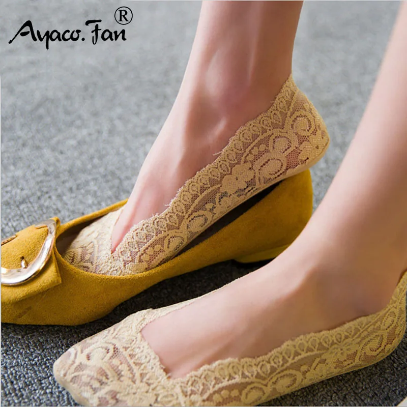 Calcetines náuticos de encaje de Gel de sílice para mujer y niña, zapatillas antideslizantes con suela de algodón Invisible, calcetín antideslizante sólido, 10 piezas = 5 pares