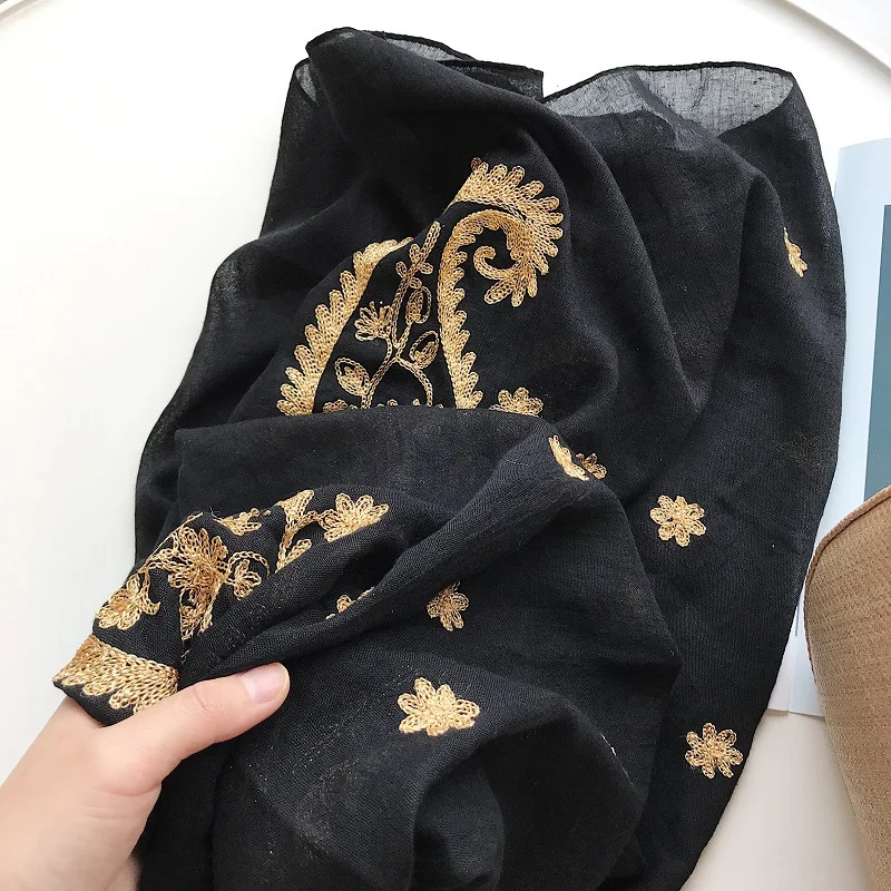 Autumn Winter Fashion Embroidered Cashew Floral Viscose Shawl Scarf From Indian Women Warm Pashmina Hijab and Wraps Muslim Sjaal