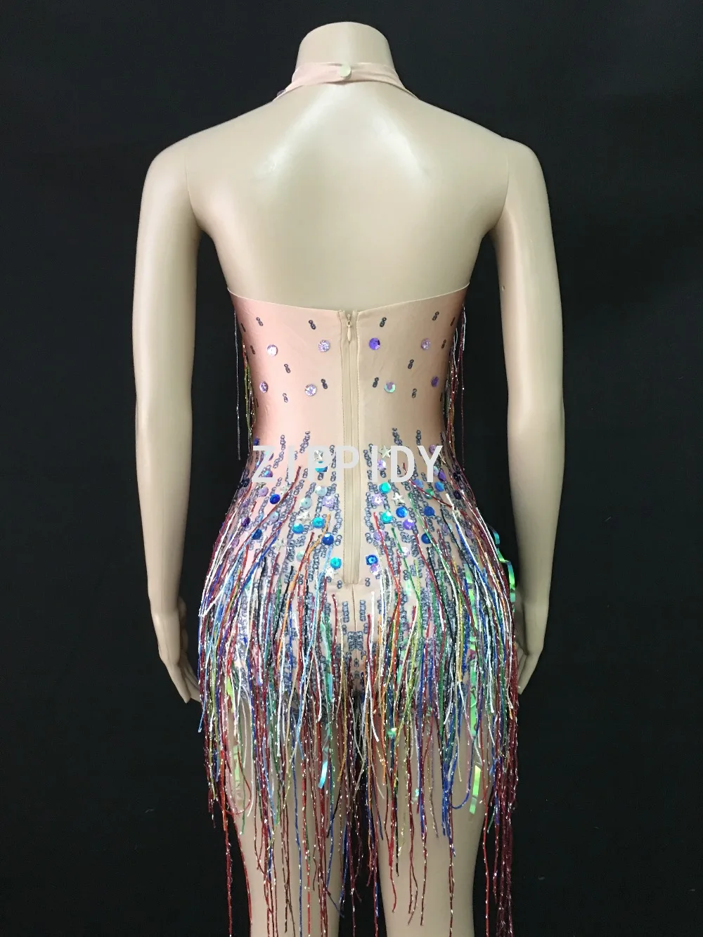 Birthday Dance Stage Costume Nightclub Dance Female Singer Show Outfit Multicolor Fringes Bright Rhinestones Bodysuit Women\'s