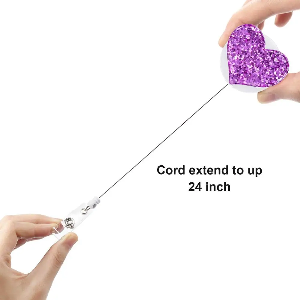 Retrátil Bling Love Heart Badge Holder, Clipes para enfermeira, ID Badge Reel com jacaré, 10 pcs