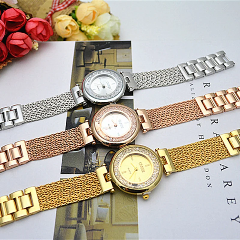 CUSSI Top Brand Luxury Gold Wrist Watch Diamond Rhinestone Bracelet Watch Women Watches Women's Watches Clock saat montre femme