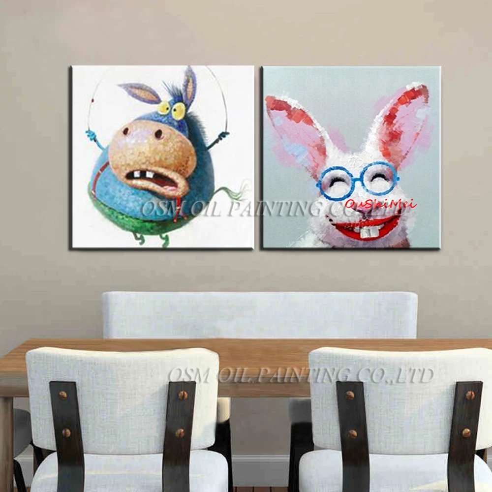 Handmade Naughty Animals Oil Painting For Living Room Funny Glasses Rabbit Wall Pictures Home Decor Hand Painted Donkey Art