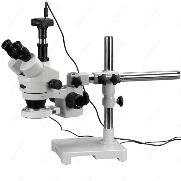 LED Boom Stand Microscope--AmScope Supplies 7X-45X Trinocular LED Boom Stand Stereo Zoom Microscope + 1.3MP Digital Camera