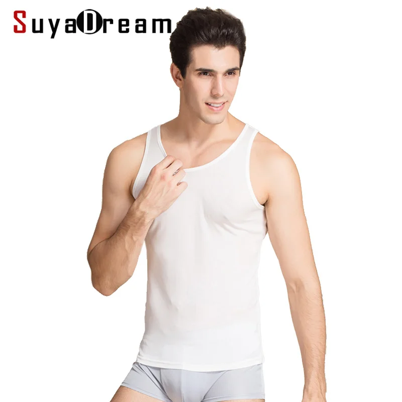 Męskie podkoszulki bez rękawów 100% prawdziwy jedwab, gładkie, z okrągłym dekoltem, nowość na wiosnę i lato 2025, czarne, białe, koszulki bazowe.