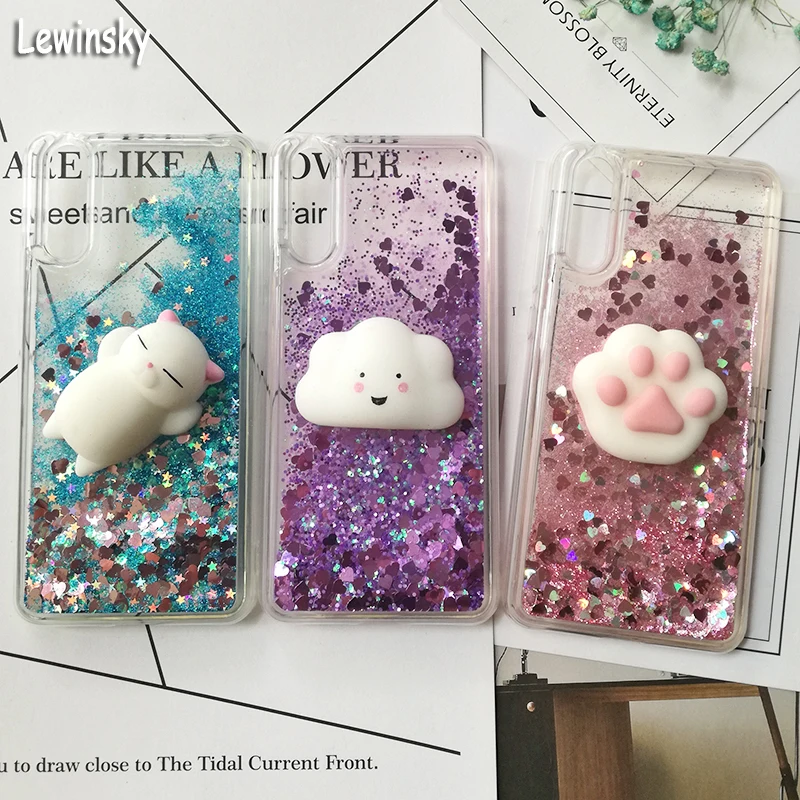 Cute 3D Squishy Cat Case For Huawei P20 Pro P8 P9 lite P40 P30 Liquid Glitter Phone Case Mate 40 Y5 GR5 2017 Y6 II Y9 2018 Cover