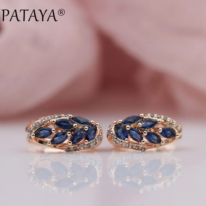 PATAYA New Micro-wax Inlay Green Horse Eye Natural Zircon Drop Earrings Women 585 Rose Gold Color Luxury Wedding Party Jewelry