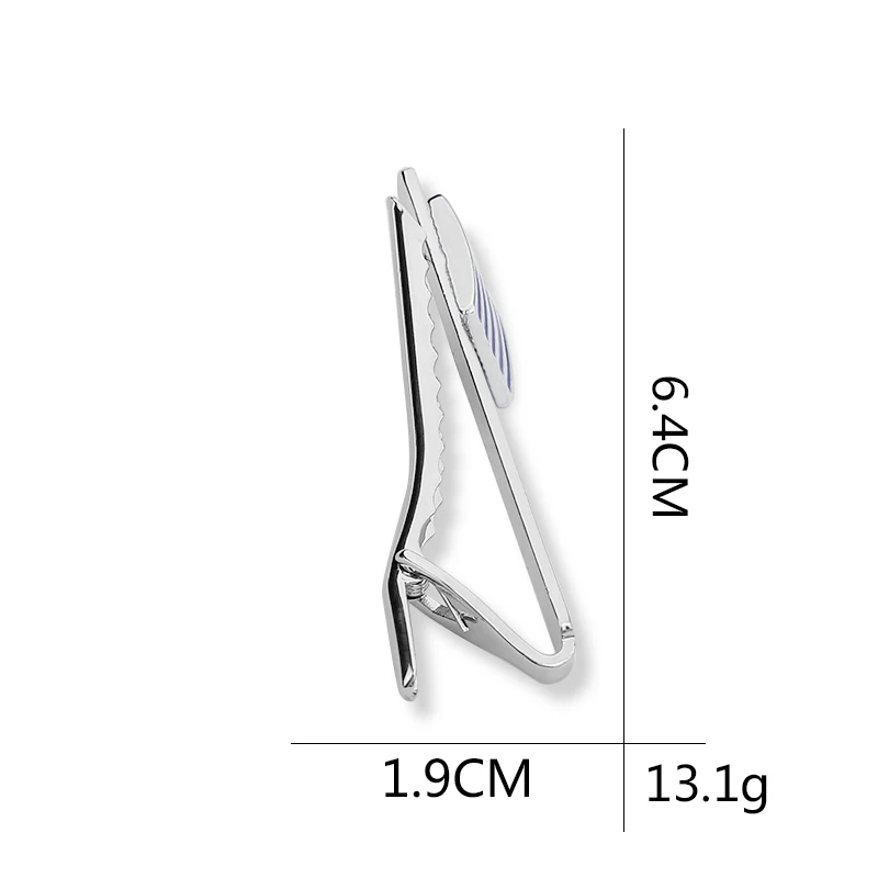 メンズブルーエナメルストライプタイクリップ,シルバーネックジュエリー,巻きスタイル,ビジネスウェア,安いジュエリー,送料無料