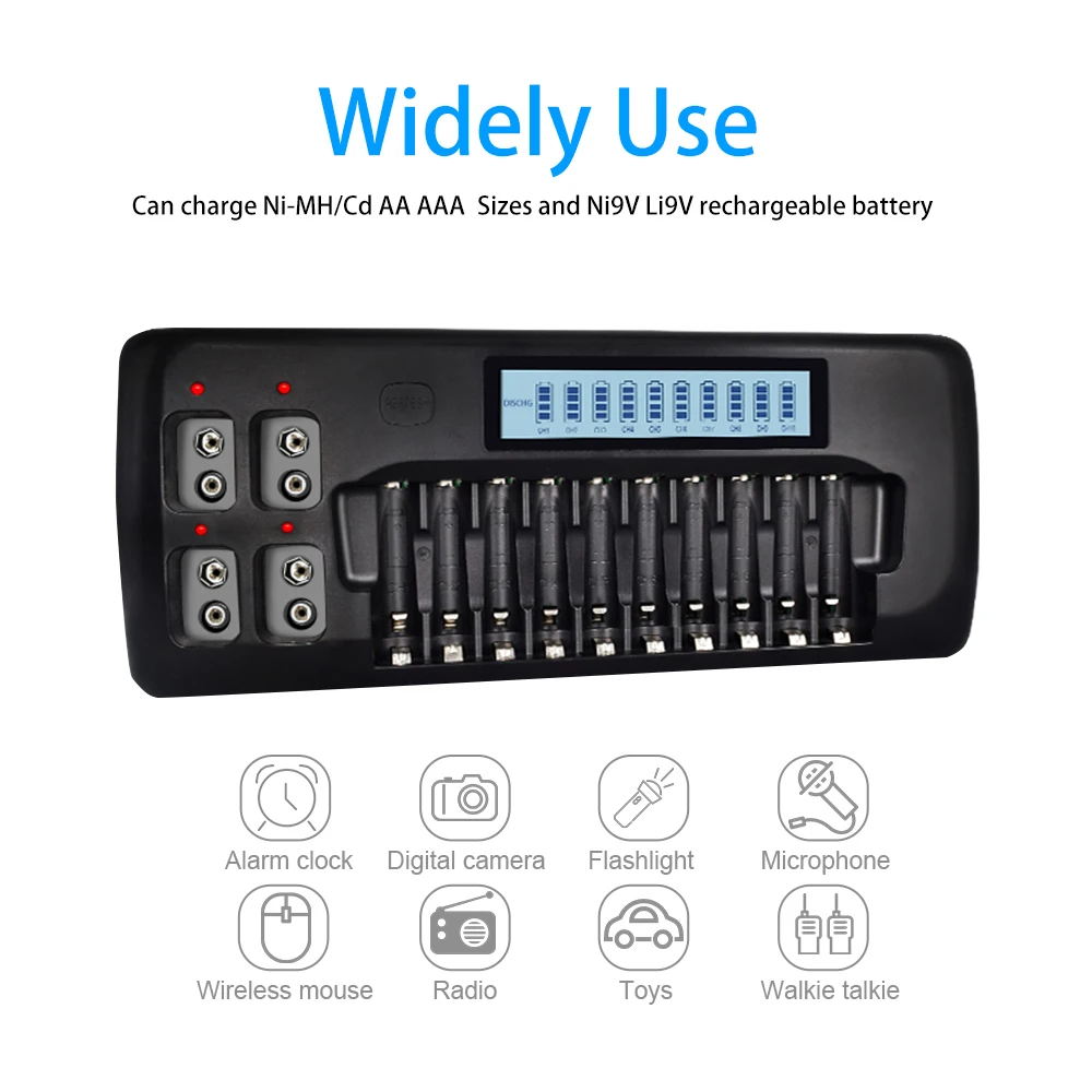 PALO 14-Slots LCD Display Intelligente Batterie Ladegerät für 1,2 V AA AAA Ni-Mh Ni-CD Akku 9V Ni-Mh Ni-Cd Lithium-Batterie