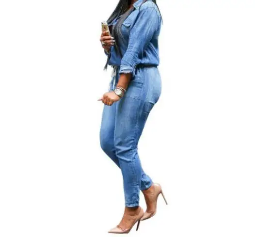 Fashion Denim Jumpsuits For Women 2022 Casual Long Sleeve Female Rompers Blue Ladies Jeans Playsuits Women Overalls