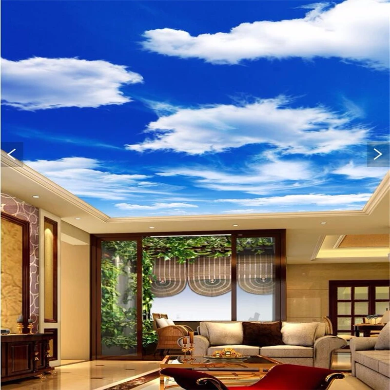 

beibehang Custom Ceiling Wall paper Blue Sky White Clouds Murals wallpaper for Living Room Bedroom Ceiling Background Wall Mural