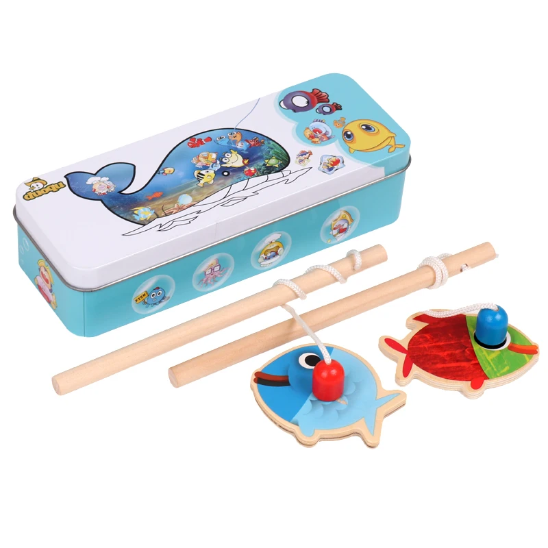 14Pcs Baby Toys Fishing Toys Wooden Magnetic Fish Toy Outdoor Toys Play with Kids Kindergarten Educational Funny Game Boys Girls