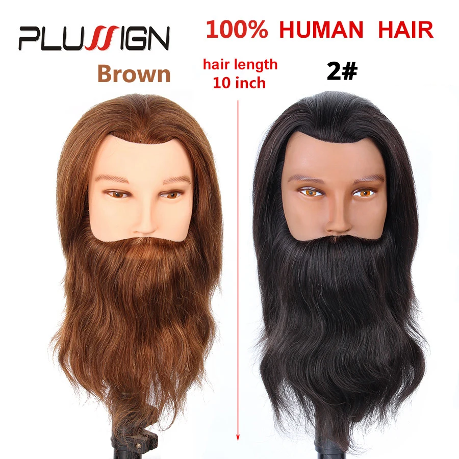 100% Real Human Hair Men Hairdressing Training Head Cutting Practice Mannequin Head with Big Beard For Salon