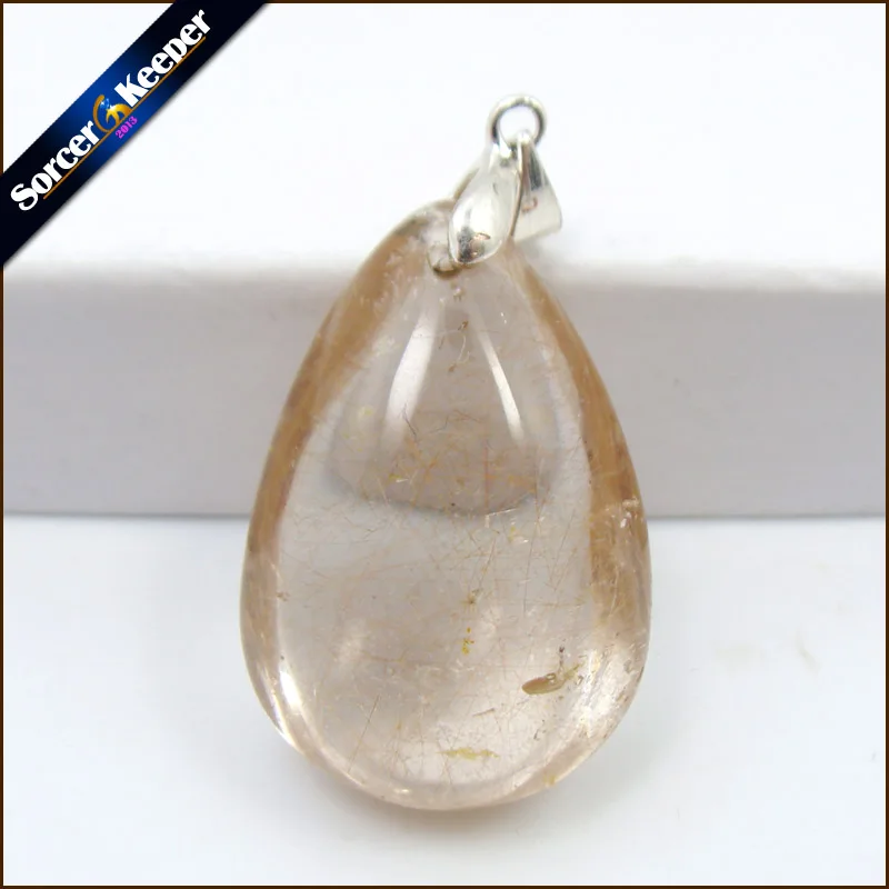 New New Natural Gold Rutilated Quartz Crystals Cabochon Setting Necklaces Pendants Stone Beads for DIY Jewelry Making IS918