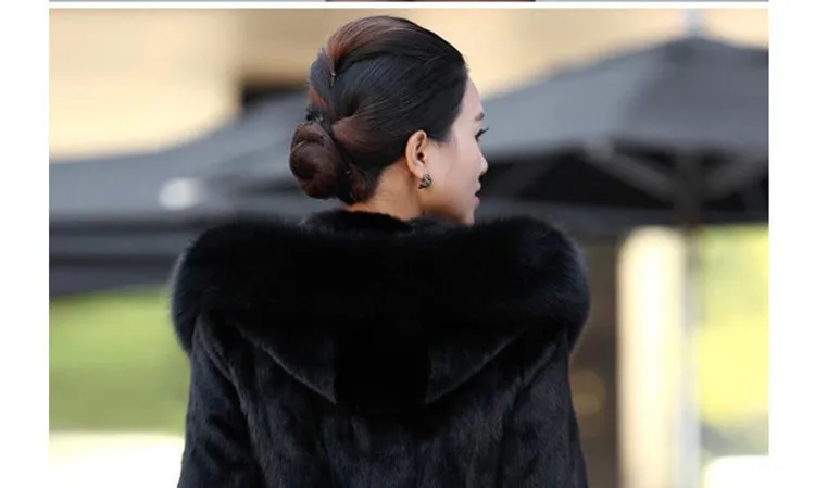 Women\'s Faux Fur Coat Winter Warm Black Imitation Fox Fur Long Round Neck Hat Temperament Young Lady 2021 New