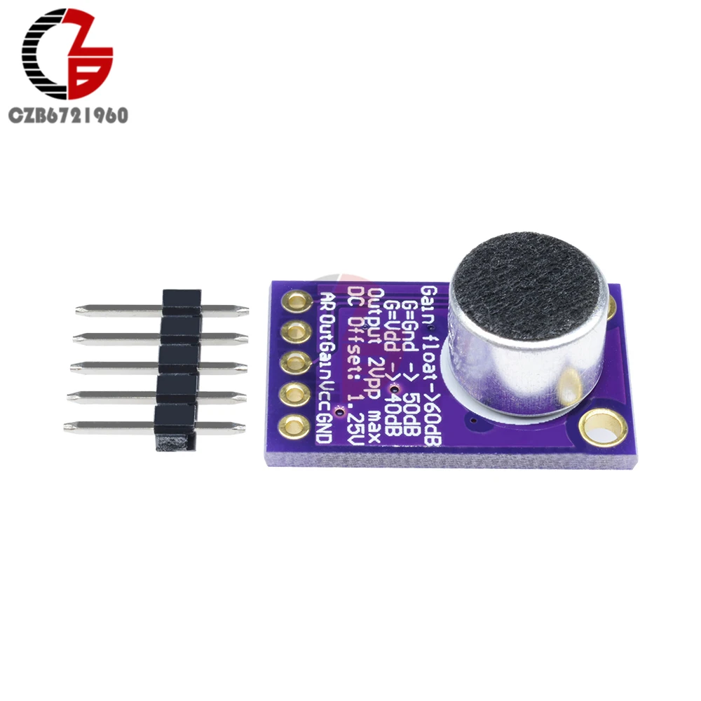 MAX9814 Microphone Amplifier Board Module Auto Gain Max 40dB/50dB/60dB Frequency 20Hz - 20 KHz 2.7V-5.5V With Pins for Arduino