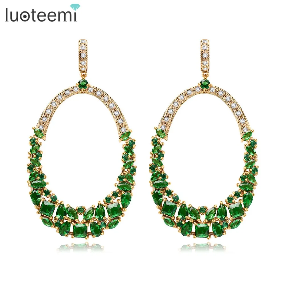 LUOTEEMI New Gold-Color Women Latest Copper Metal Drop Model Heavy Bridal Fashion Earrings Wedding Engagement Jewelry Brincos