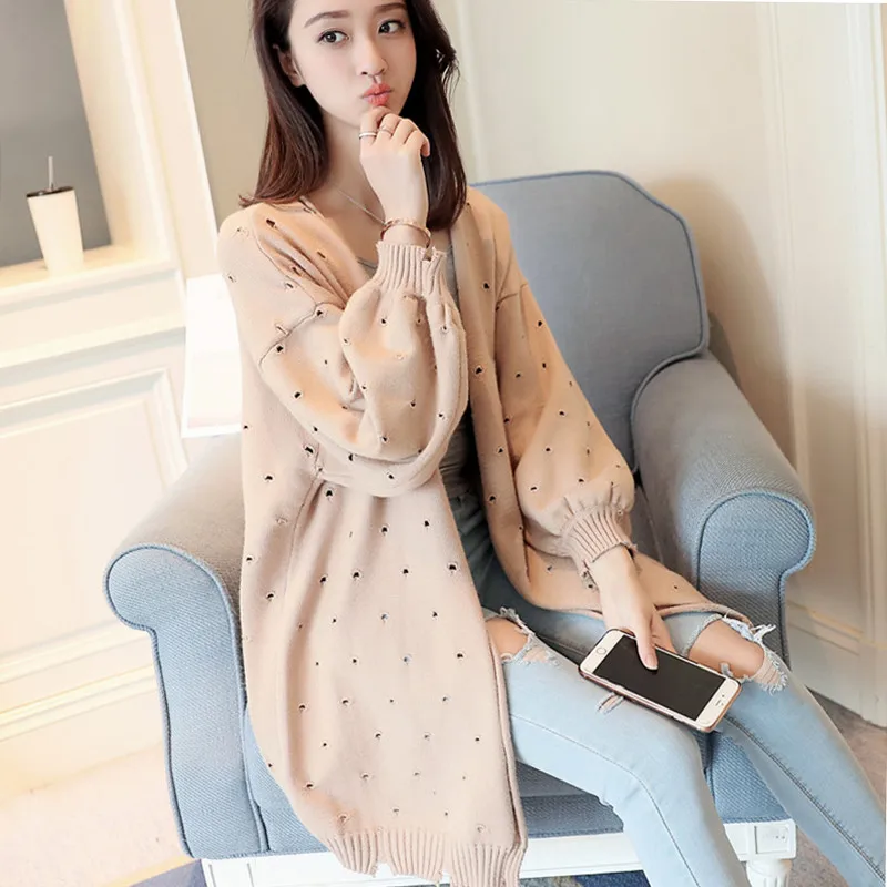 

2018 Autumn Women Midi Long Cardigans Hollow Out Hole Knitted Cardigan Jacket Ladies Casual Sweater Coat Outwears Plus Size A917