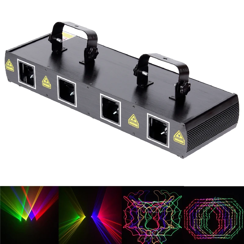 High Quality 4 Lens 580mW RGBY DMX Laser Projector Disco DJ Stage Party Lighting Professional 4 Heads Beam Wash Lights