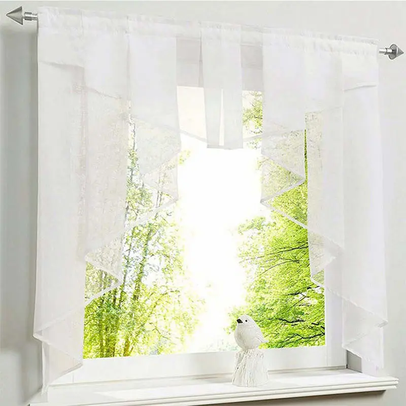 Tulle Kitchen Curtain For Window Balcony Rome Pleated Design White Green Color Sheer Short Valance Tulle Roman Curtain Short