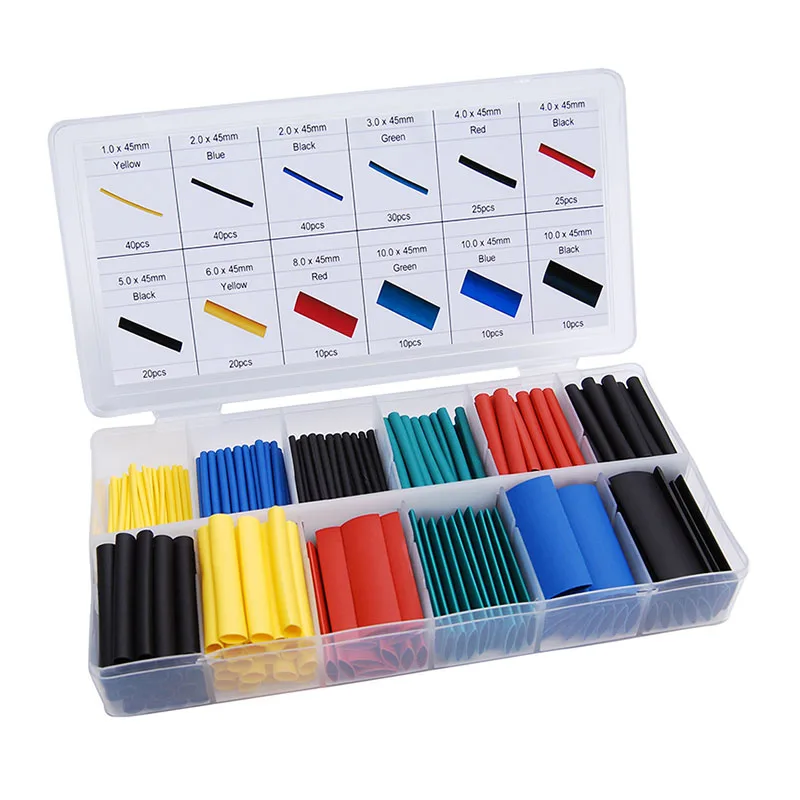 Assorted isolamento Shrinkable fio cabo manga Kit, Heat Shrink Tube, 2:1, 164 PCs/Set, 492 PCs/Set