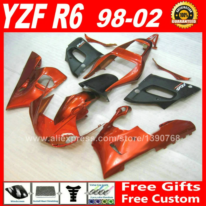 Brown orange & matte black Fairings set for YAMAHA R6 1998 - 2002 parts kit 98 99 00 01 02 fairing kits 1999 2000 2001