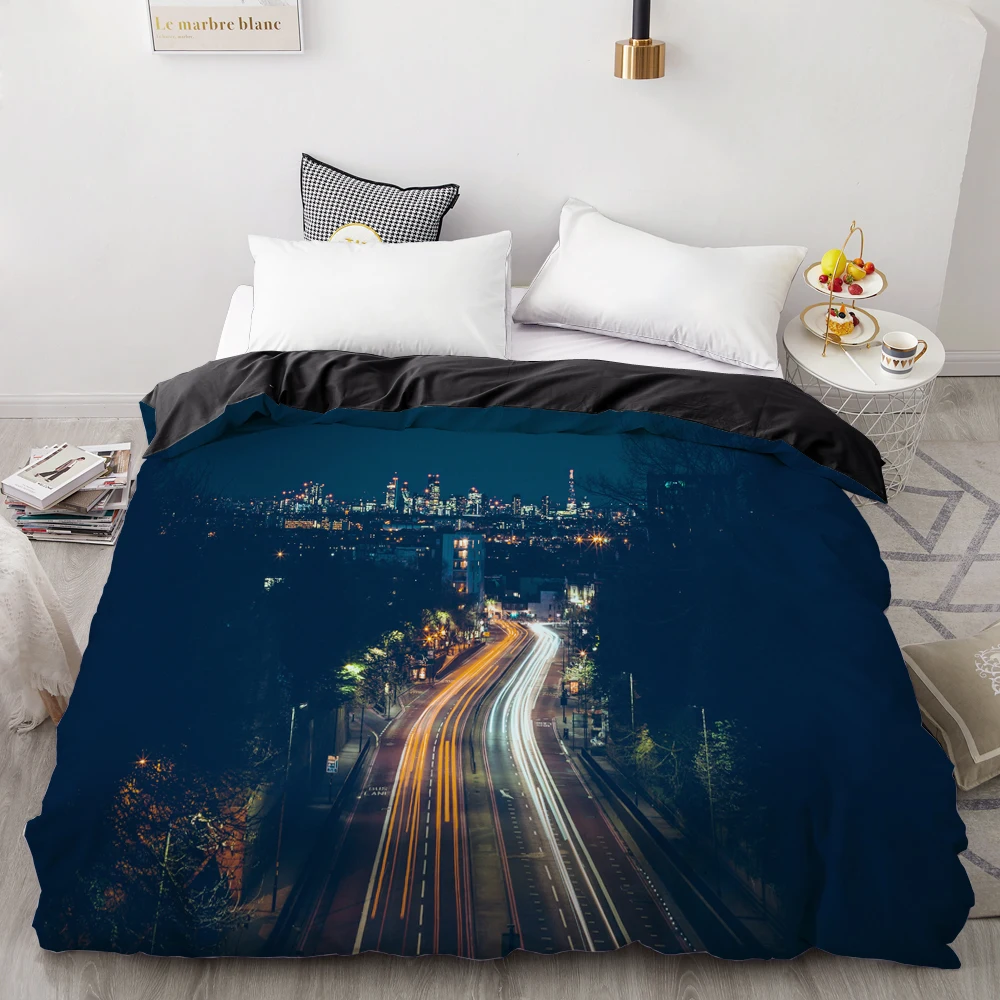 

3D HD Digital Printing Custom Duvet Cover,Comforter/Quilt/Blanket case Queen/King,City night Road Bedding Drop Shipping