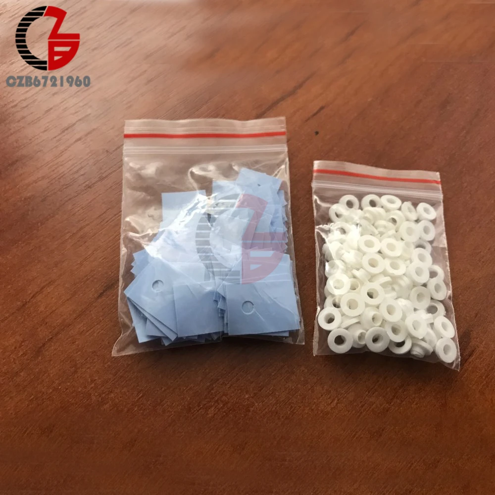 100Pcs TO-220 Transistor Rondella di Plastica di Isolamento Rondella + 100Pcs TO-220 Isolato Pad In Silicone Copriletto striscia