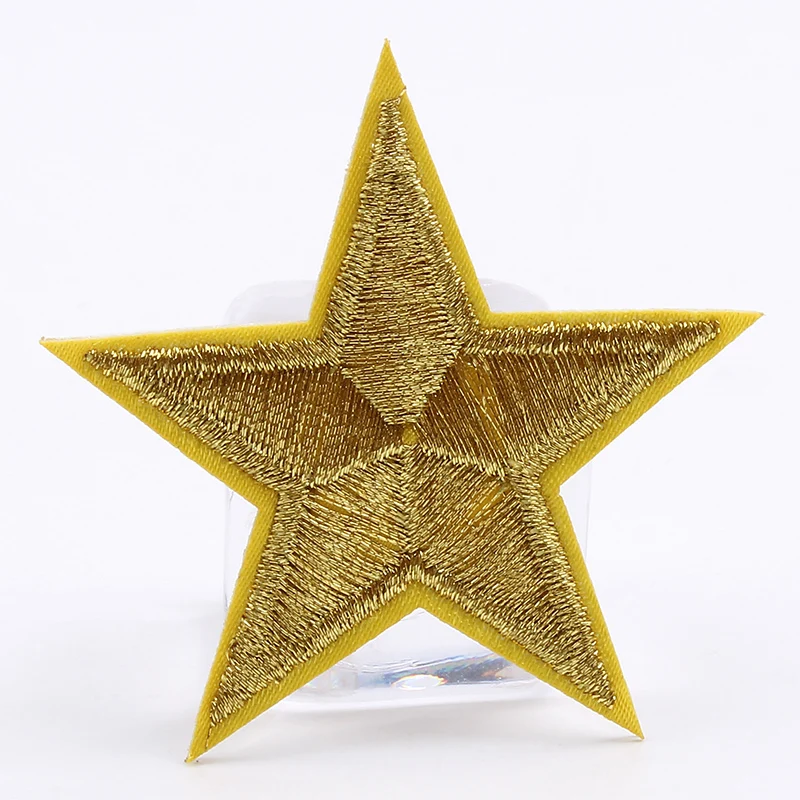 10pcs/lot 5.5cm Embroidered Gold Star Stickers Iron On Clothing Patches Sewing Fabric Appliques Garments Accessories Shirt Badge