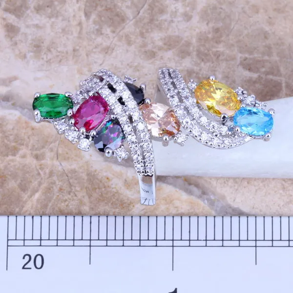 Sweet Multicolor Green Cubic Zirconia Silver Plated Ring Size 5 / 6 / 7 / 8 / 9 / 10 / 11 / 12 S0219