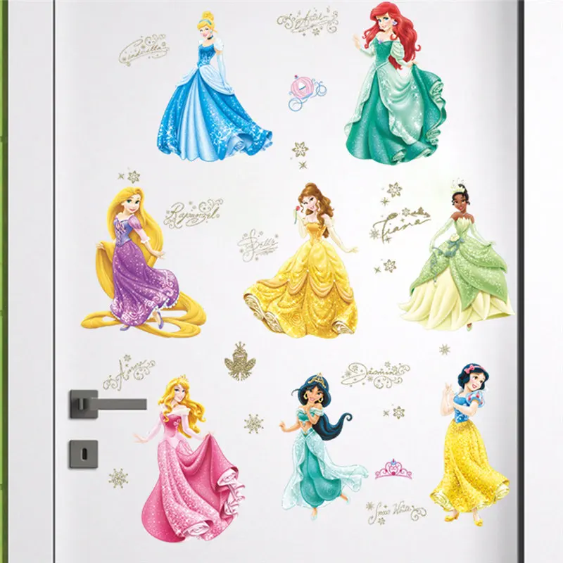 Cartoon Cinderalle Snow White Princess Wall Stickers For Kids Room Home Decoration Diy Girls Decals Anime Mural Art Movie Poster