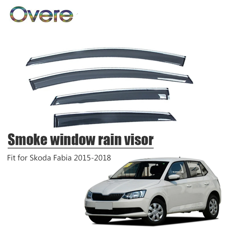 

OVERE NEW 1Set Smoke Window Rain Visor For Skoda Fabia 2015 2016 2017 2018 Styling Vent Sun Deflectors Guard Car Accessories