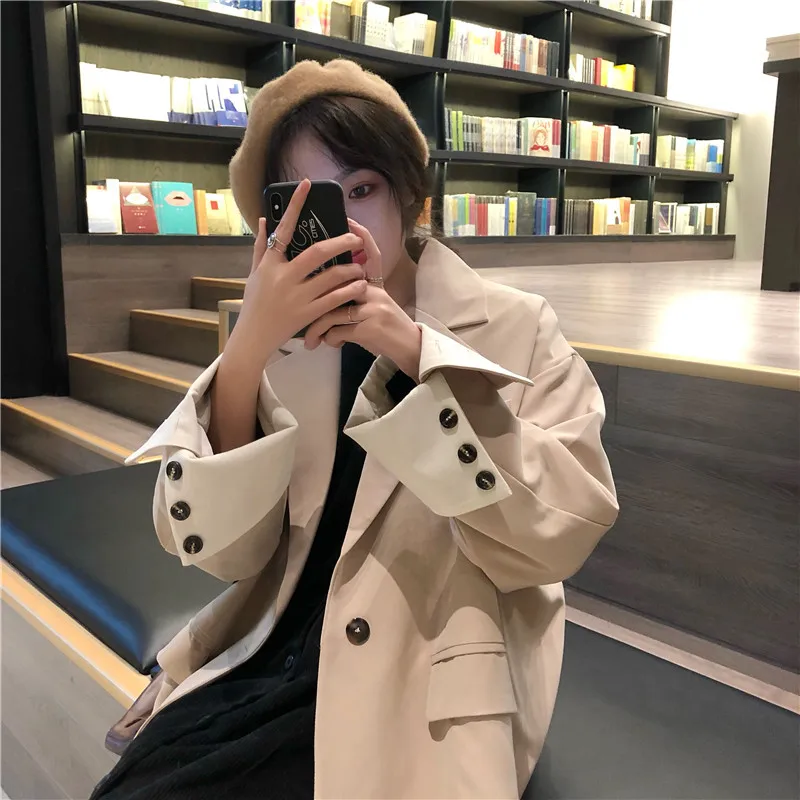 2022 Spring Autumn Jackets Women Clothes Notched Collar Pockets Vintage Outwear Fall Single Button Loose Blazers Suit Woman X667