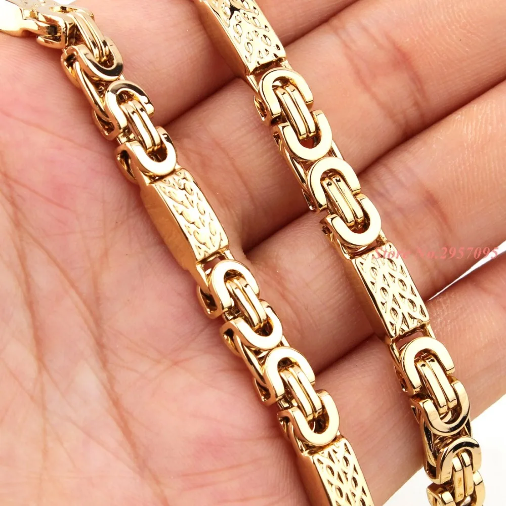 6mm 55cm/22cm set Men Women Bracelets Necklace Set Jewelry Punk Byzantine Style Stainless Steel Links Chains Cool Gift