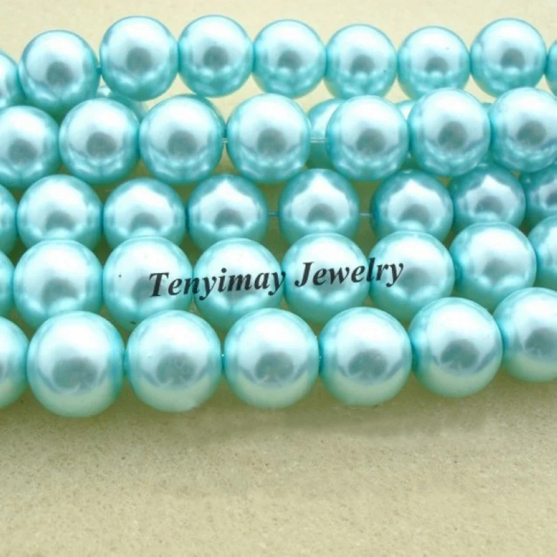 Guaranteed 12mm Acid Blue Glass Imitation Pearl For DIY Wholesale 5 Strands Free Shipping