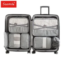 Soomile High-grade 7PCS Set Travel Bag Business Luggage Suitcase Organiser For Clothes Waterproof Tidy Pouch Packing Cube 2023