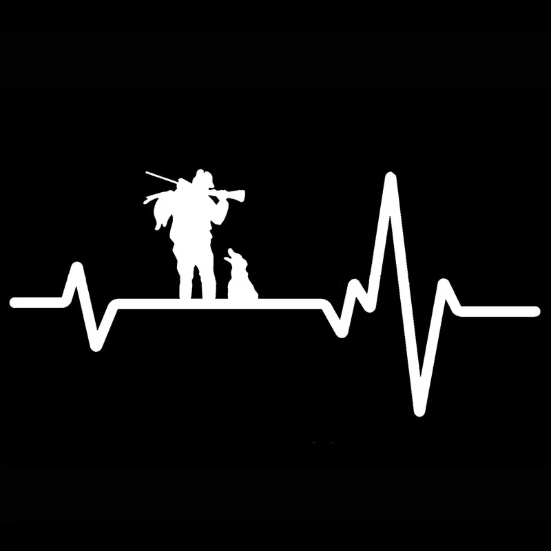 YJZT 16.7CM*7.8CM HUNTER Rifle Gun  Carry Duck Dog Heartbeat Vinyl Black/Silver  Car Sticker C22-1256