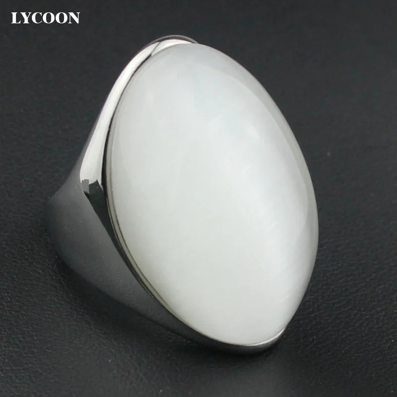 LYCOON newest arrival luxury opal ring 316L stainless steel Channel setting white opal stone for women party rings LYD0188