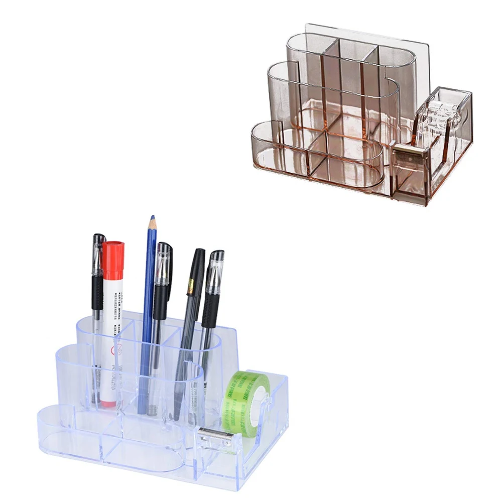 XRHYY Multipurpose Desktop Organizer Transparent Pen Holder Desk Supplies Organizer Business Card Manager For Office And Home