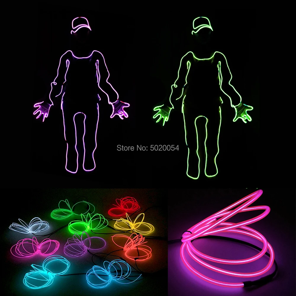 10 Colors Choice Flexible EL Wire Set With Steady On Driver for DIY Glowing Suit Stage Performane Clothing