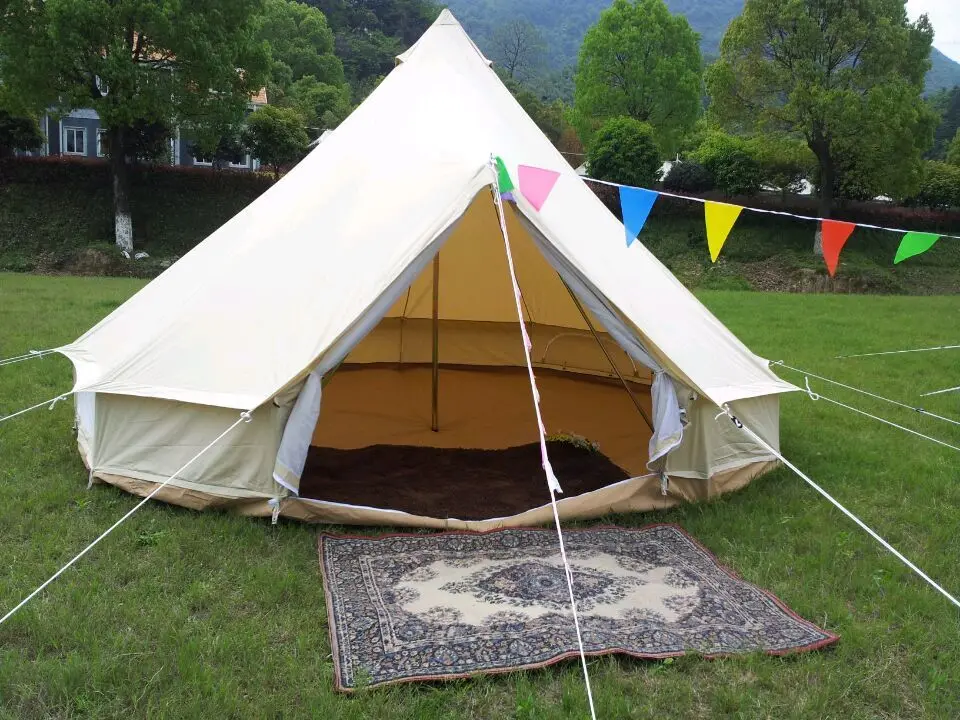 FREE SHIPPING hot sale 5m double layer cotton canvas bell tent for camping