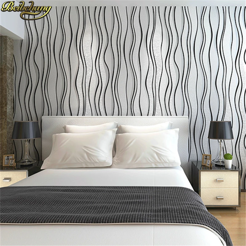 

beibehang Simple Flocking Striped Mural Wallpaper Roll Modern Design Living Room 3D curve wall paper roll bedroom Ceiling Decor