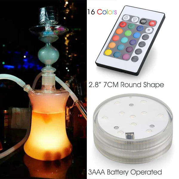 

(20 pieces/lot) 7CM Daimeter Remote Controlled Multicolors RGB Mini LED Light Base For Glass Smoking Shisha Hookah Light